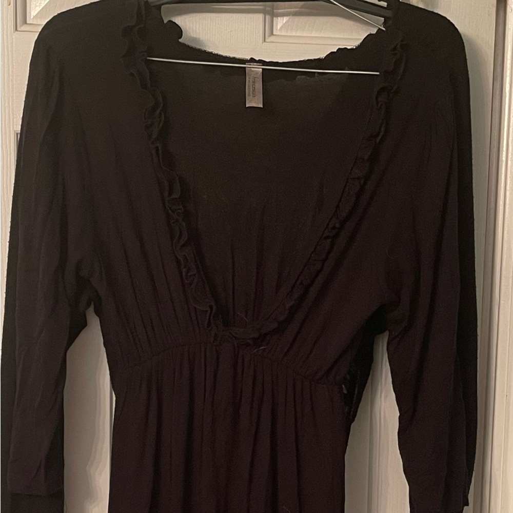 Black Ruffle collar Extreme V-neck Dress